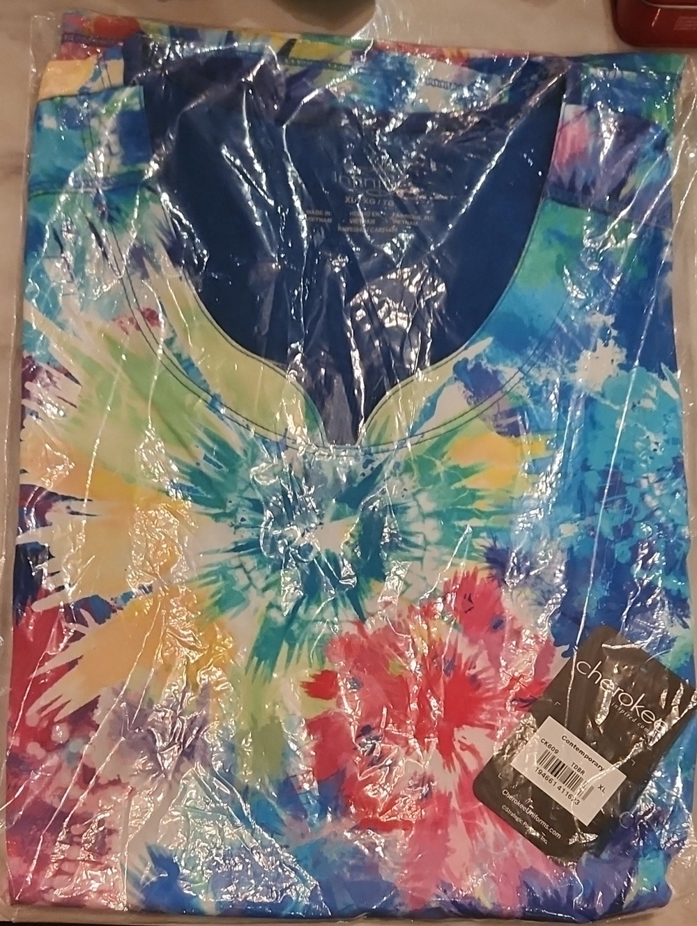Cherokee Multicolor Tie-Dye V-Neck Tank Top - Blue, Green, Yellow, Red